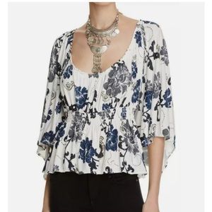Free People Glenside Blue/White Floral Blouse Size Small